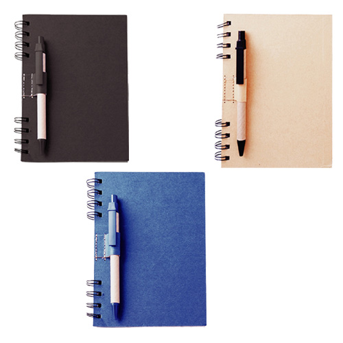 Libreta de papel reciclado con bolígrafo, incluye: 70 hojas rayadas. AZUL