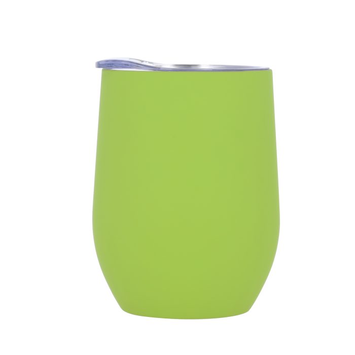Termo con doble pared de acero inoxidable y acabado rubber. Incluye tapa transparente de cierre a presión. VERDE