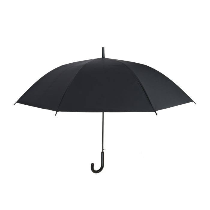 Paraguas impermeable de apertura automática, 8 gajos, mango de plástico y broche de botón. NEGRO