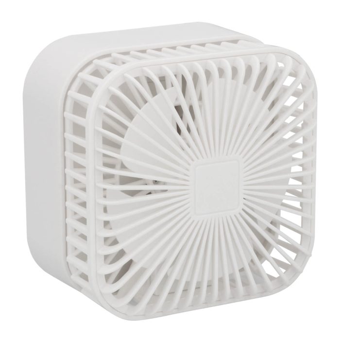 Mini ventilador plegable y de tamaño ajustable capaz de cambiar su posición a 180°. Incluye 3 velocidades, batería recargable y cable de carga DC5V. BLANCO