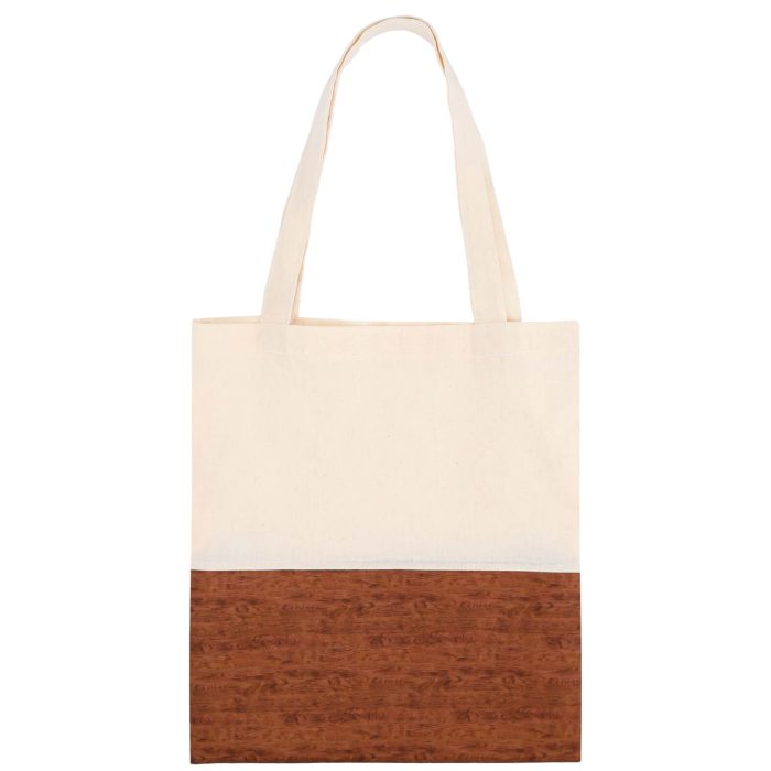 Bolsa de algodón con asas y detalles texturizados en la parte inferior. MADERA