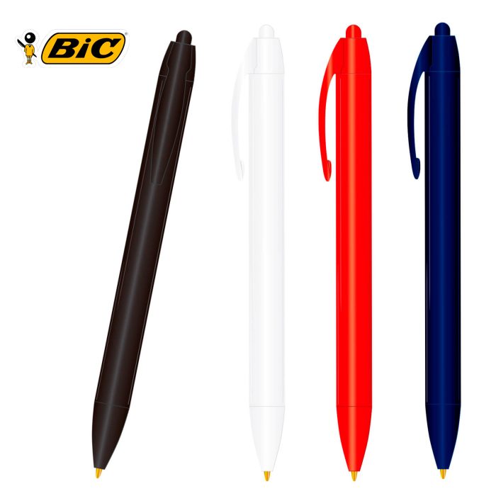 Bolígrafo de plástico grueso con punto medio de (1 mm), con clip y mecanismo de click. AZUL