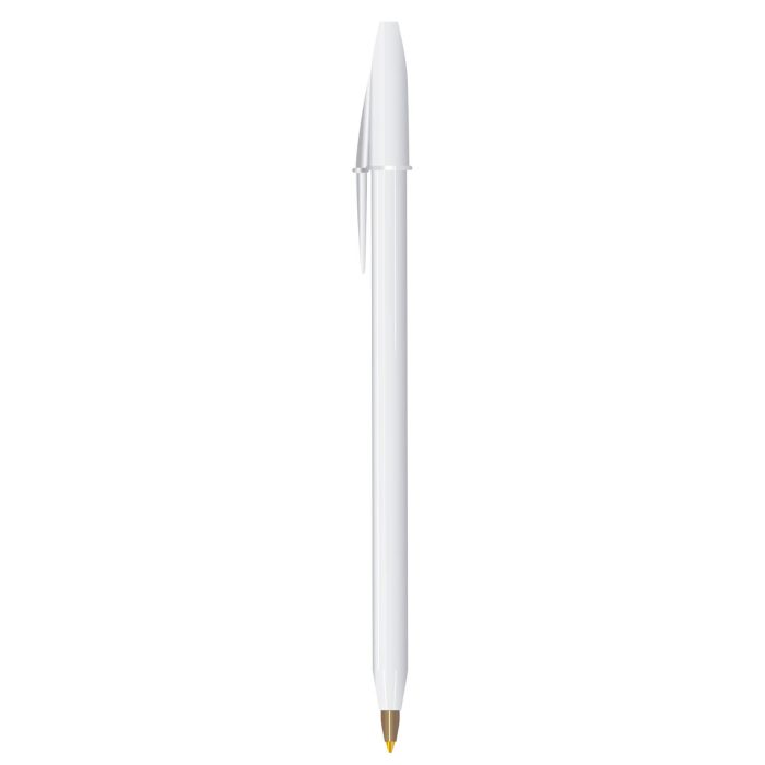 Bolígrafo de plástico sólido de punto medio (1 mm), con tapa  y tinta negra. BLANCO
