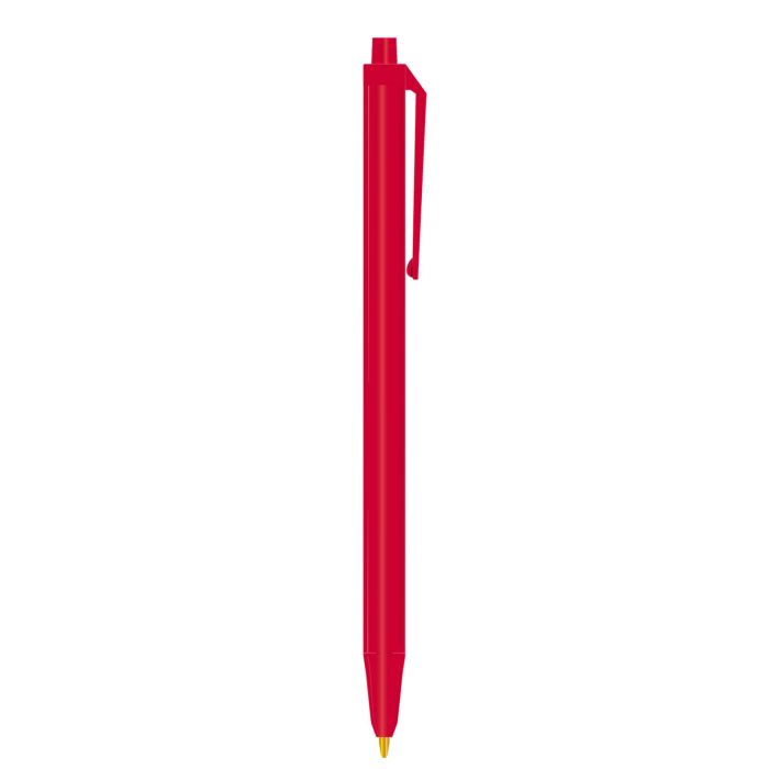 Bolígrafo de plástico de punto medio (1 mm), con clip y mecanismo de click. ROJO