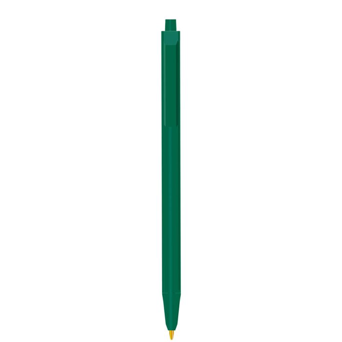 Bolígrafo de plástico de punto medio (1 mm), con clip y mecanismo de click. VERDE