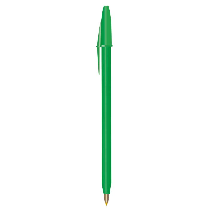 Bolígrafo de plástico sólido de punto medio (1 mm), con tapa  y tinta negra. VERDE