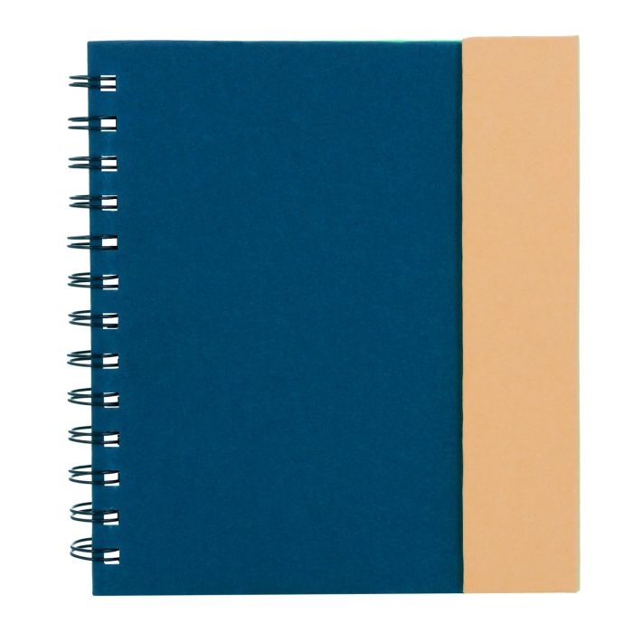 Libreta ecológica de cartón con espiral, cierre magnético. Incluye 5 líneas de banderas adhesivas y dos blocks de notas rectangulares, 70 hojas rayadas y bolígrafo ecológico de cartón reciclado. AZUL