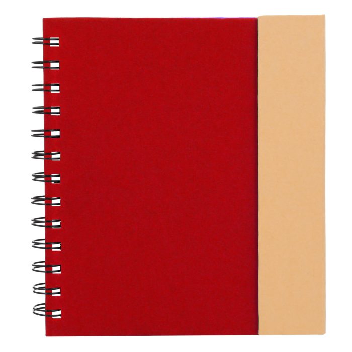 Libreta ecológica de cartón con espiral, cierre magnético. Incluye 5 líneas de banderas adhesivas y dos blocks de notas rectangulares, 70 hojas rayadas y bolígrafo ecológico de cartón reciclado. ROJO