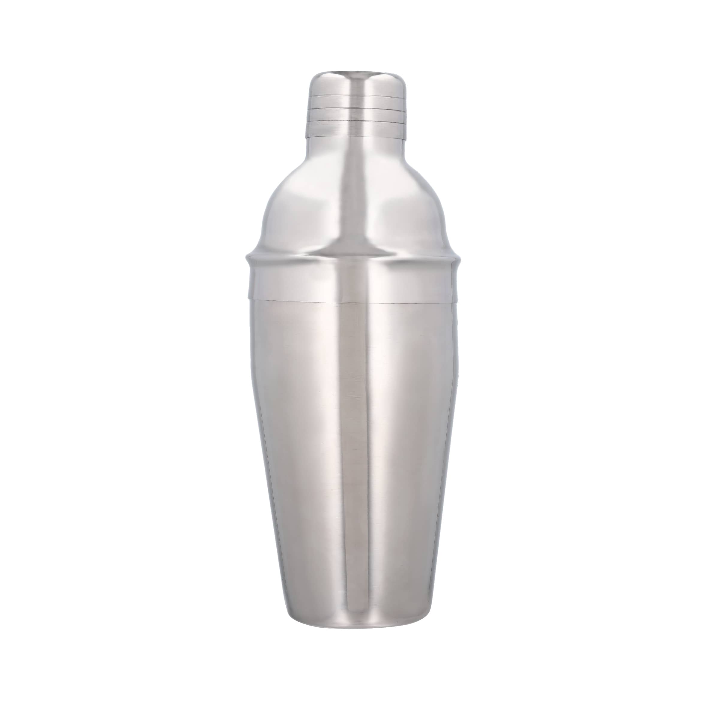 Shaker de acero inoxidable y tapa metálica de cierre a presión con coladera. PLATA