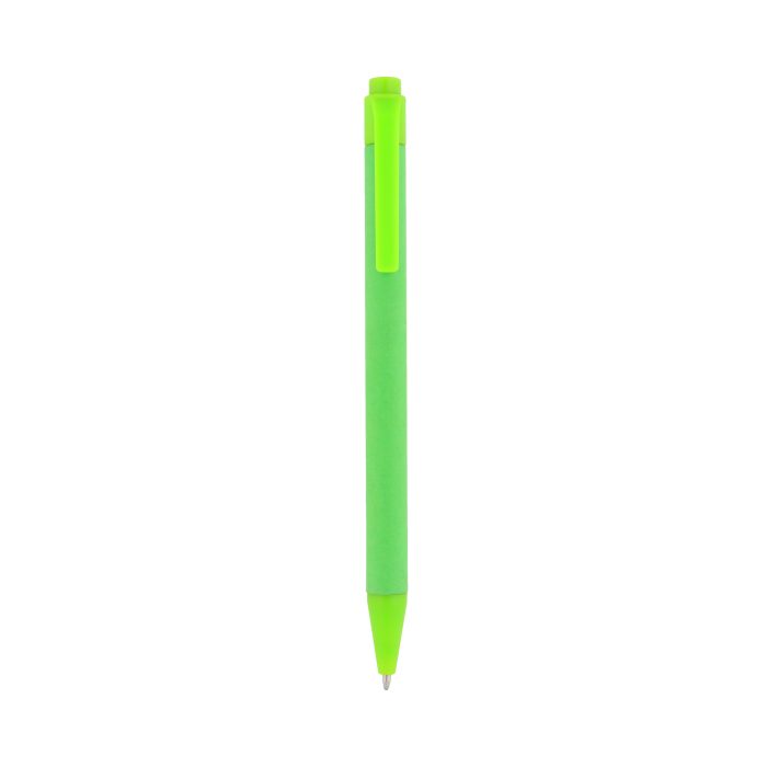 Bolígrafo de cartón de colores con clip de plástico. VERDE