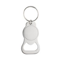 Llavero metálico circular con destapador. PLATA