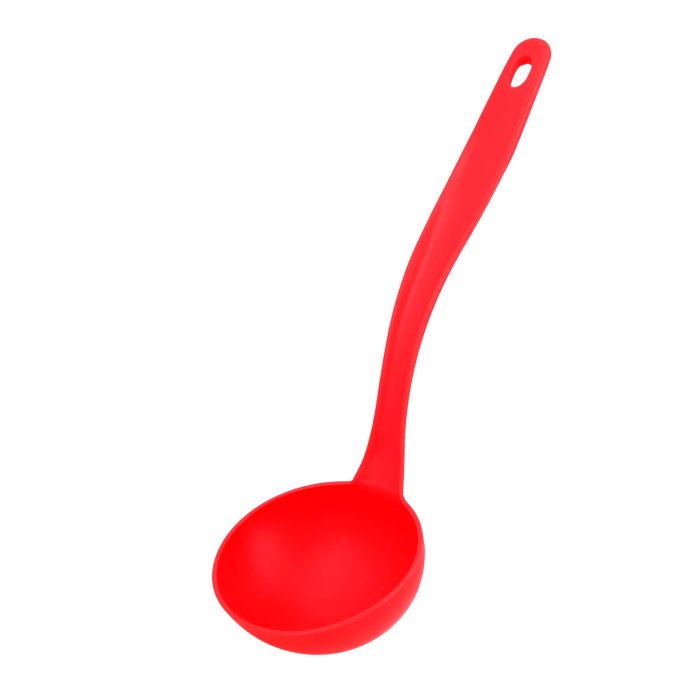 Utensilio de cocina: Cucharón. No daña el antiadherente, fácil de limpiar, no absorbe grasas ni sabores. ROJO