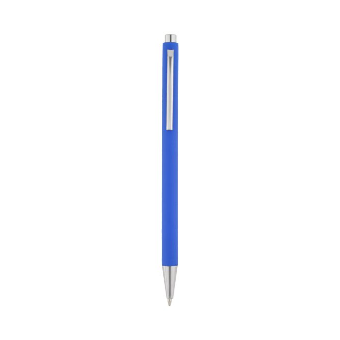 Bolígrafo con acabado rubber, clip y mecanismo de click. AZUL