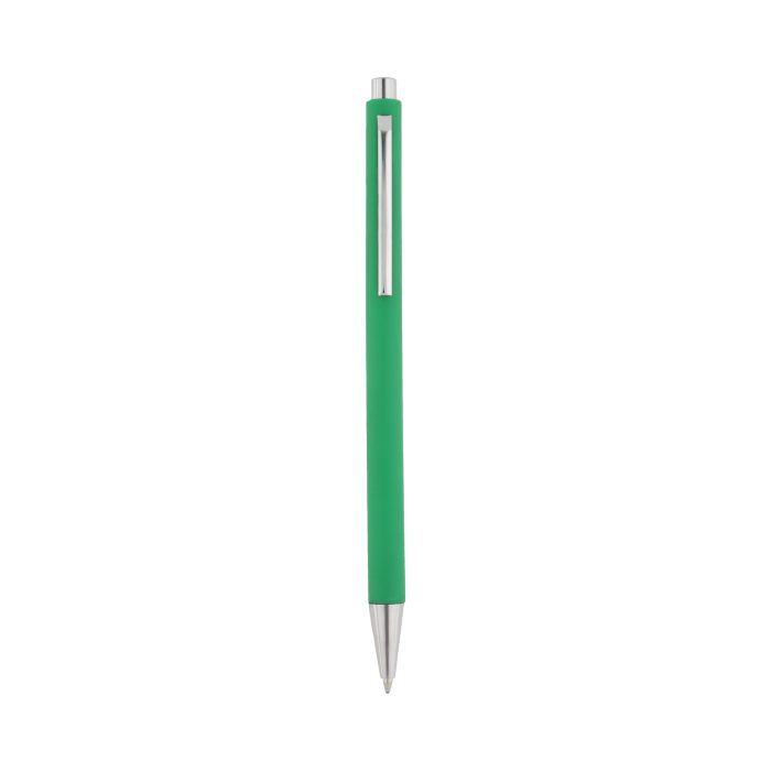 Bolígrafo con acabado rubber, clip y mecanismo de click. VERDE