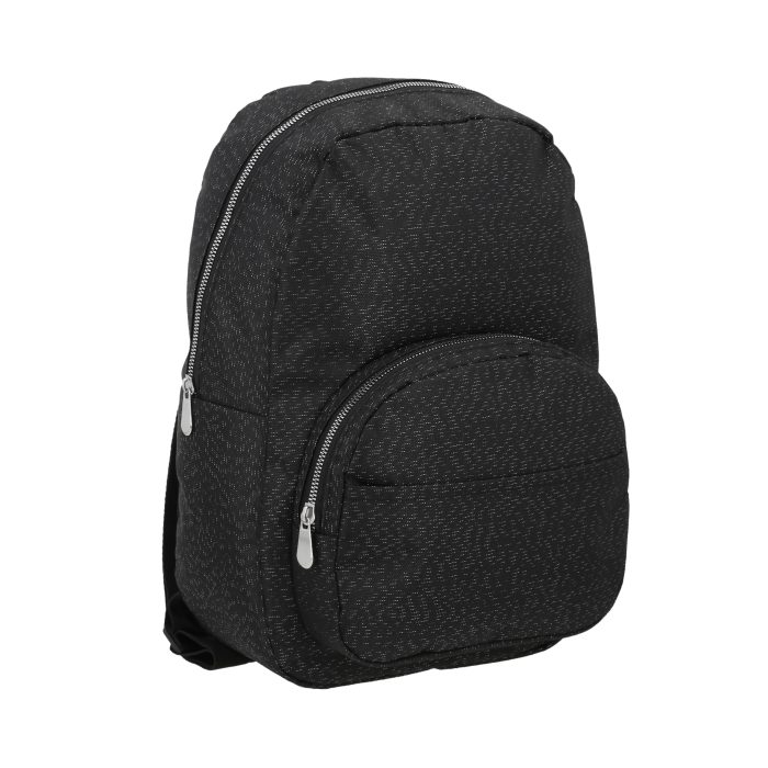 Mochila de 3 compartimentos. 2 compartimentos con cierre, 1 bolsillo frontal y asa superior. NEGRO