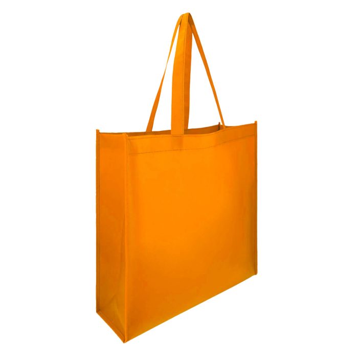 Bolsa ecológica laminada y cosida de non woven de 96 gr/m2, con asa de 22 cm. NARANJA
