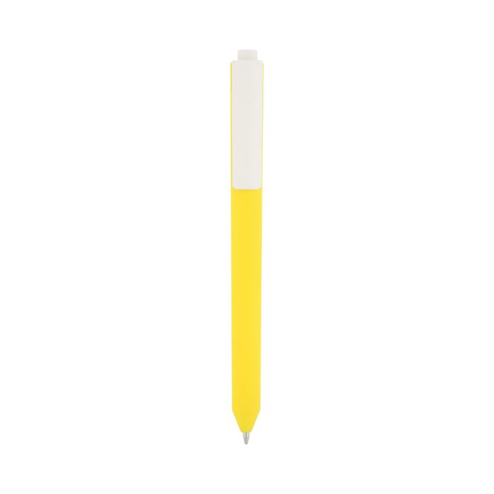 Bolígrafo de plástico de color sólido, con clip blanco y mecanismo de click. AMARILLO
