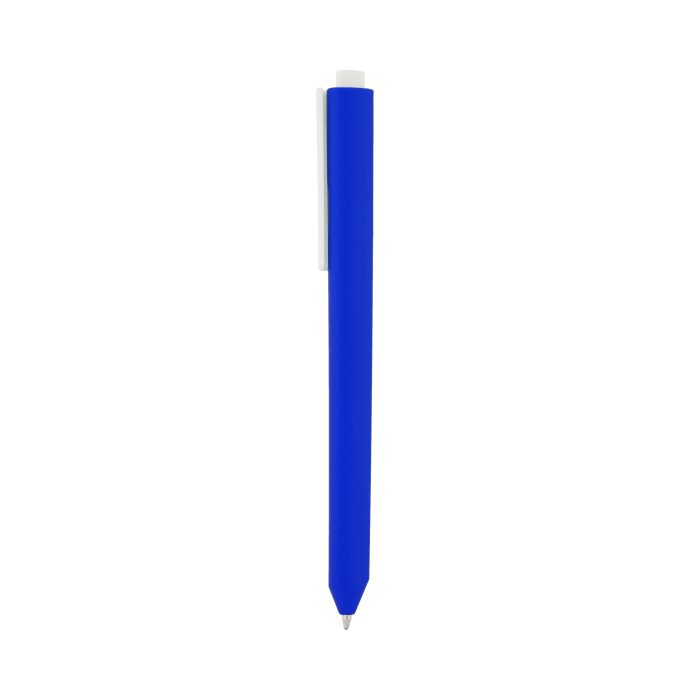 Bolígrafo de plástico de color sólido, con clip blanco y mecanismo de click. AZUL