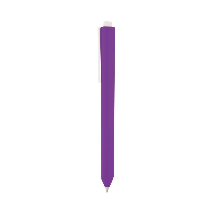 Bolígrafo de plástico de color sólido, con clip blanco y mecanismo de click. MORADO