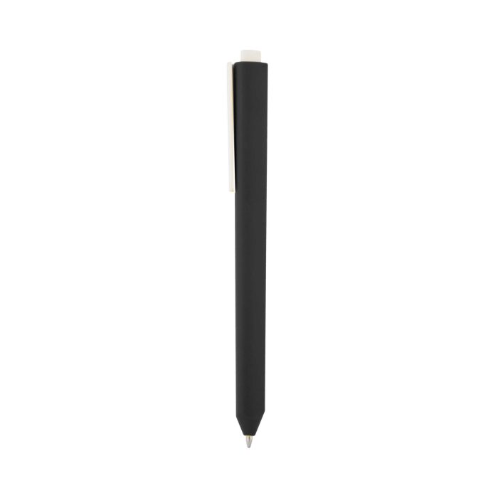 Bolígrafo de plástico de color sólido, con clip blanco y mecanismo de click. NEGRO