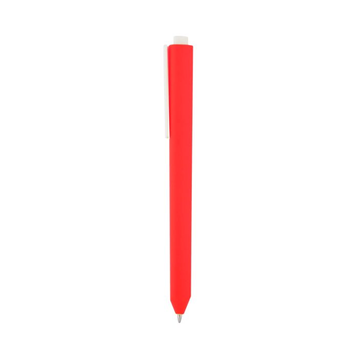 Bolígrafo de plástico de color sólido, con clip blanco y mecanismo de click. ROJO