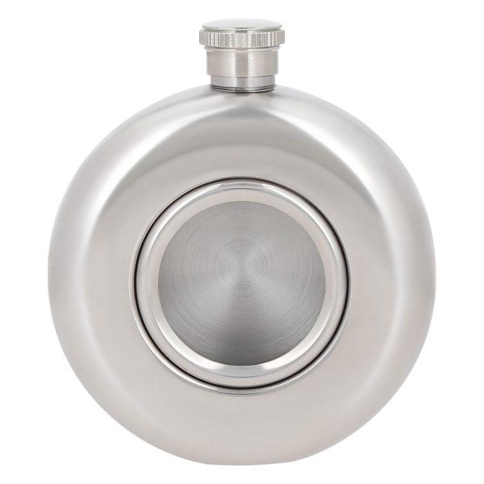 Licorera de 5 oz. con centro transparente y tapa enroscable. PLATA