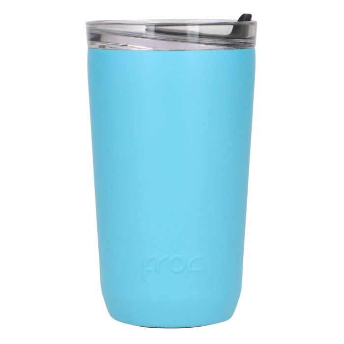 Termo con doble pared de acero inoxidable insulado al vacio con tapa de silicón y base antiderrapante. (No es hermético). AZUL CLARO