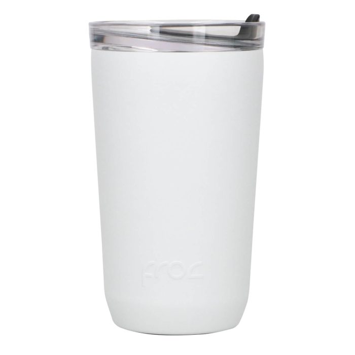 Termo con doble pared de acero inoxidable insulado al vacio con tapa de silicón y base antiderrapante. (No es hermético). BLANCO