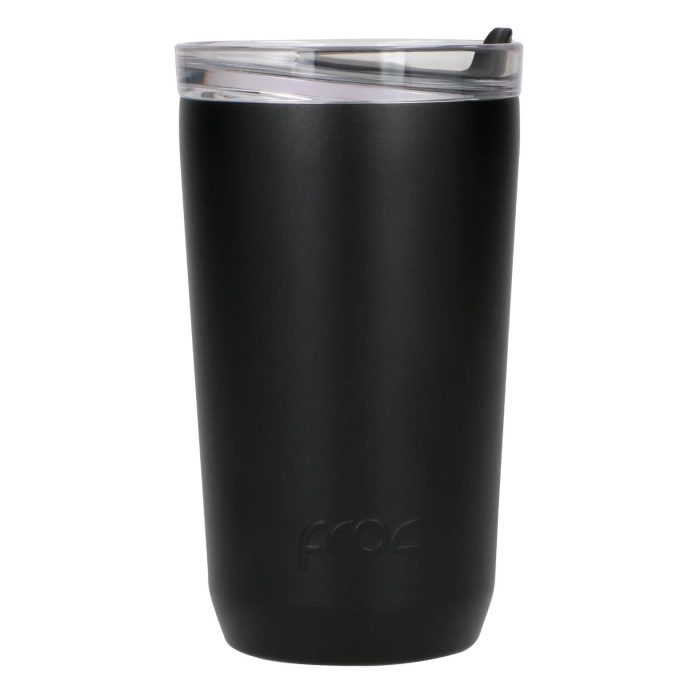 Termo con doble pared de acero inoxidable insulado al vacio con tapa de silicón y base antiderrapante. (No es hermético). NEGRO