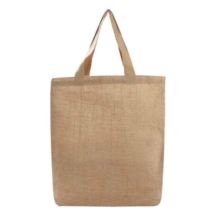 Bolsa de loneta laminada con yute de 1 compartimento con botón para cierre y asas. UNICO
