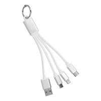 Cable multi USB 4 en 1, compatible con android y Iphone, tipo C. Diseño suspensible, portátil y ligero. PLATA