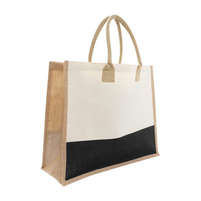 Bolsa de loneta laminada con yute de 1 compartimento y asas. NEGRO