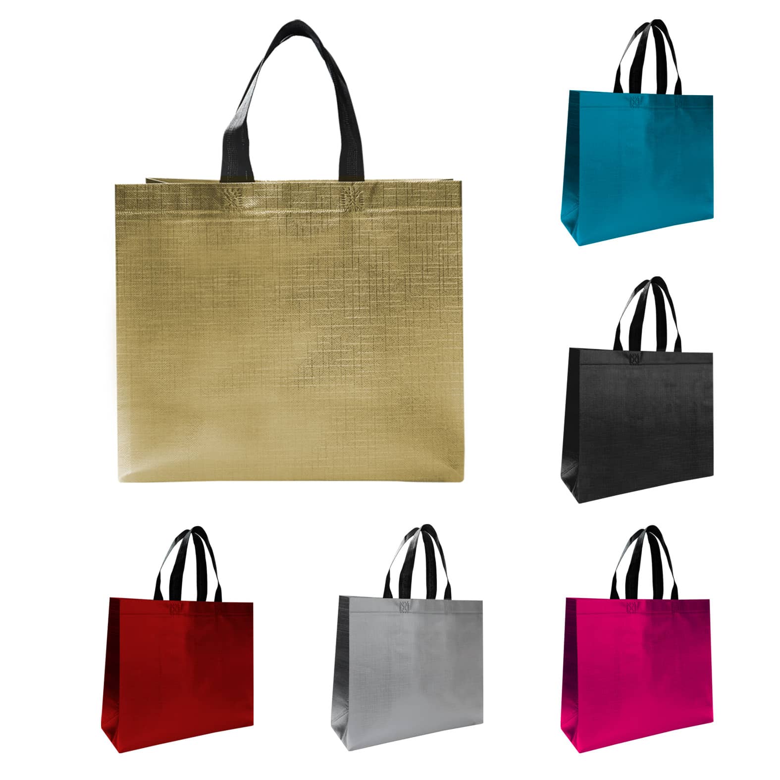 Bolsa ecológica metalizada y laminada con asas de non woven de 97 gr/m2, termoselladas. AZUL
