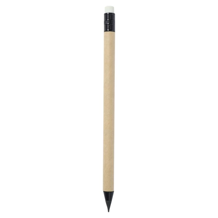 Bolígrafo de cartón libre de tinta que al contacto con la hoja se oxida, incluye goma. CARTON