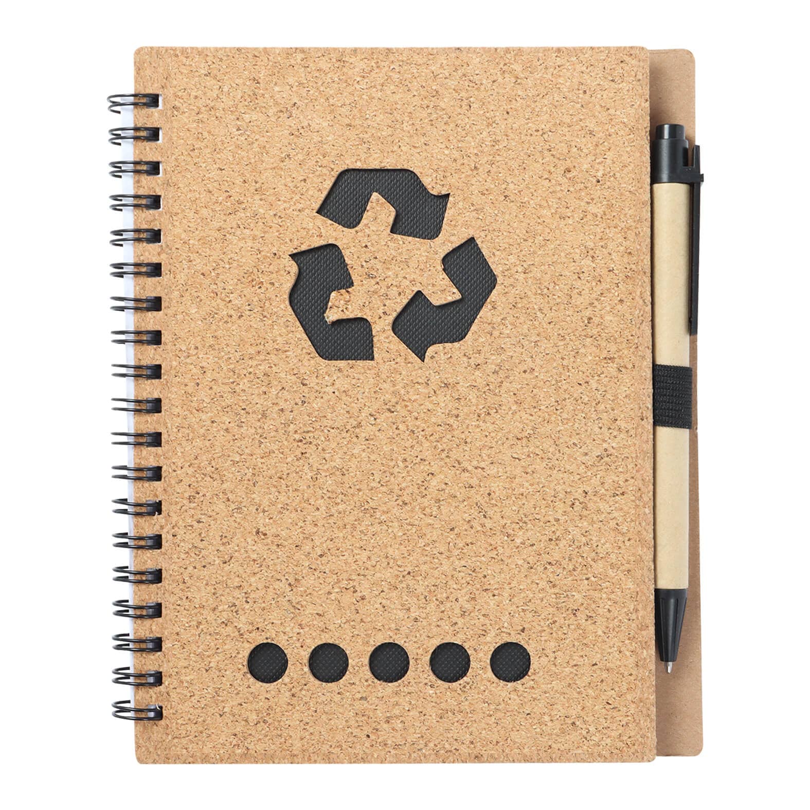 Libreta ecológica de corcho con espiral, bolígrafo y 70 hojas de raya. NEGRO