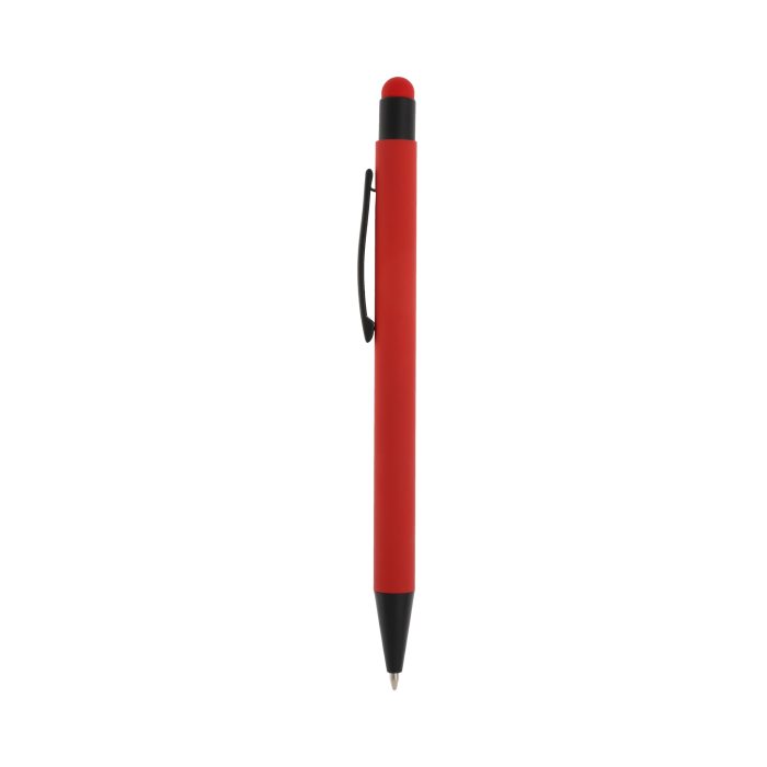 Bolígrafo metálico con acabado rubber, mecanismo retráctil y goma touch screen. ROJO