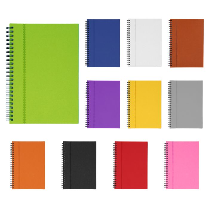 Libreta de poliuretano con espiral metálico y 70 hojas rayadas. AMARILLO