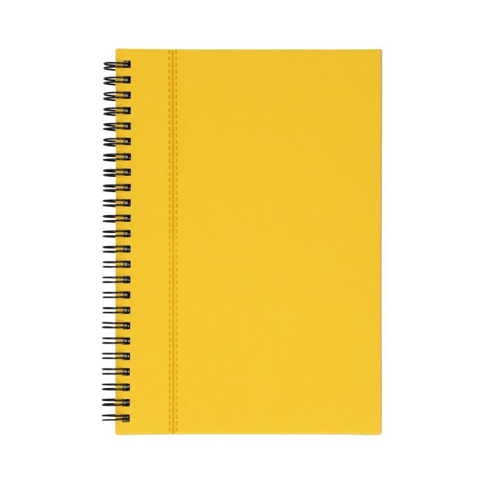 Libreta de poliuretano con espiral metálico y 70 hojas rayadas. AMARILLO