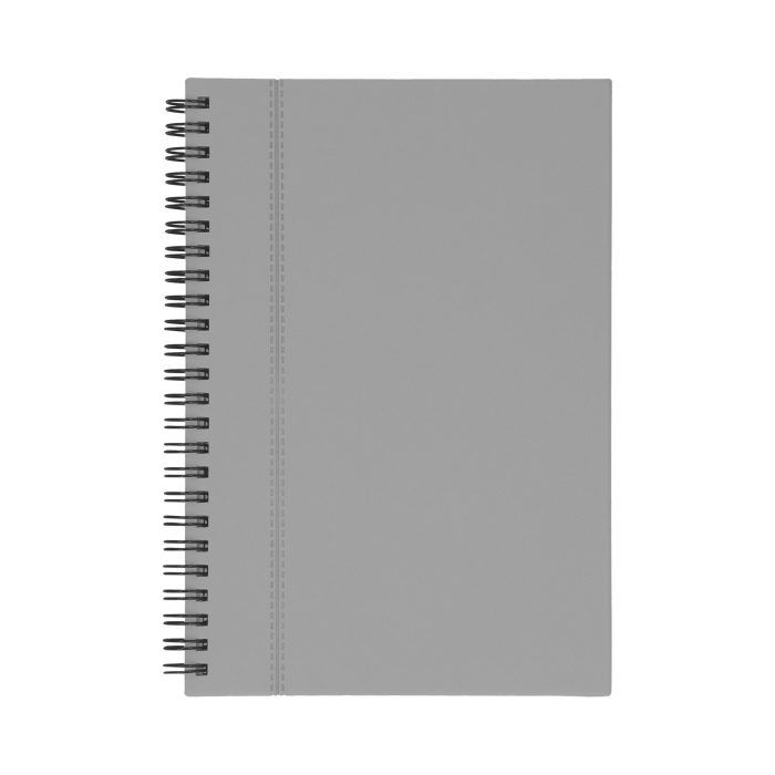 Libreta de poliuretano con espiral metálico y 70 hojas rayadas. GRIS