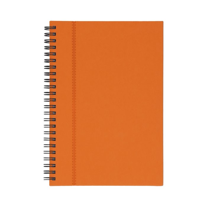 Libreta de poliuretano con espiral metálico y 70 hojas rayadas. NARANJA