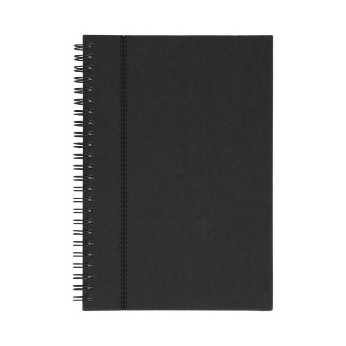 Libreta de poliuretano con espiral metálico y 70 hojas rayadas. NEGRO
