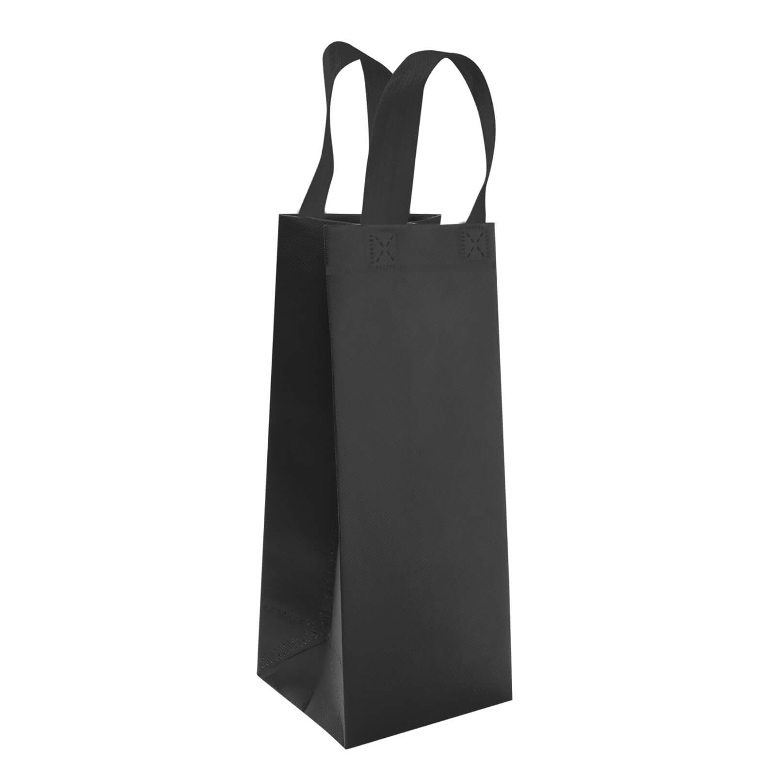 Porta botella ecológica laminada con asas de non woven de 100 gr/m2, termoselladas. NEGRO