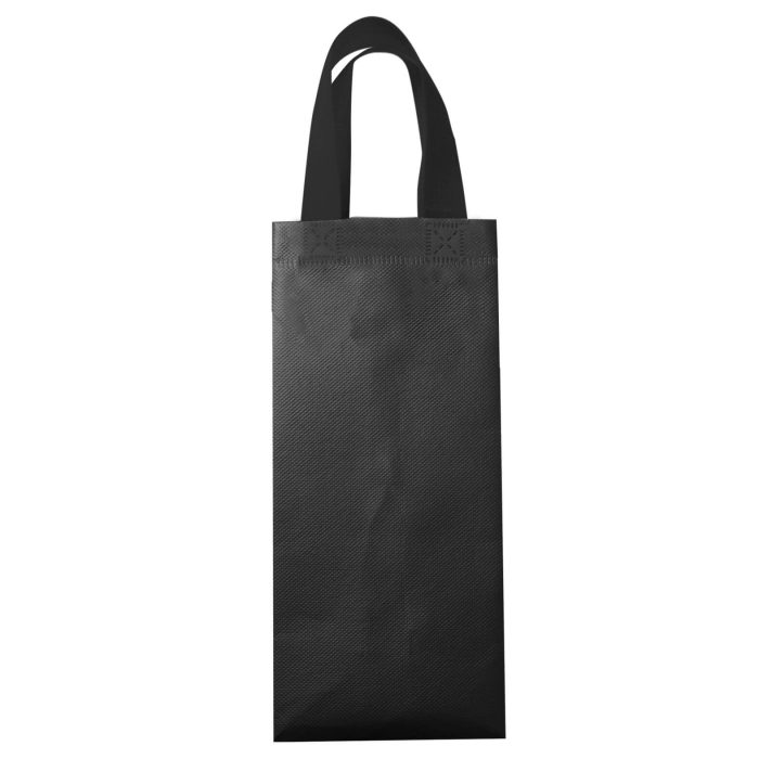 Porta botella ecológica laminada con asas de non woven de 100 gr/m2, termoselladas. NEGRO