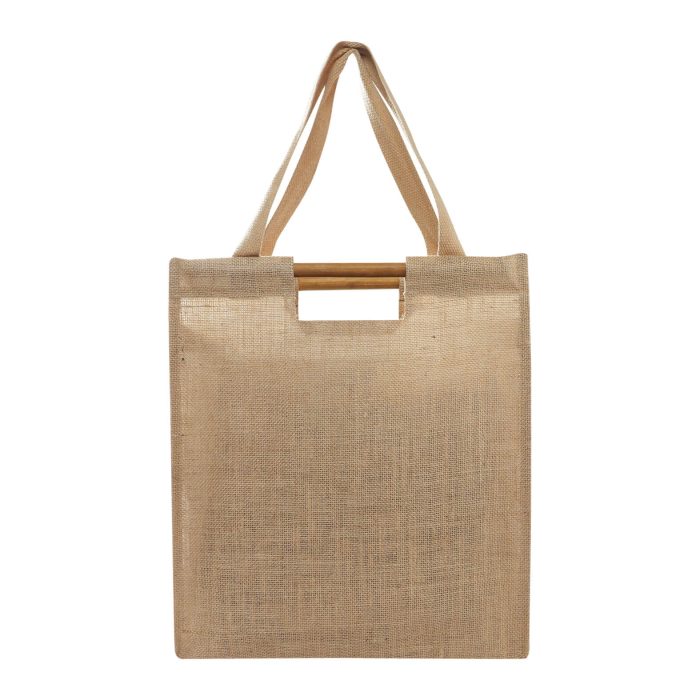 Bolsa de yute laminado con asas de bambú y asas de tela. UNICO