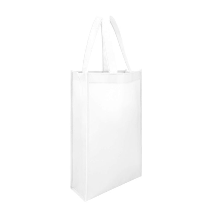 Bolsa ecológica de non woven de 80 gr/m2, laminada y termo sellada con asa de 18.5 cm. BLANCO