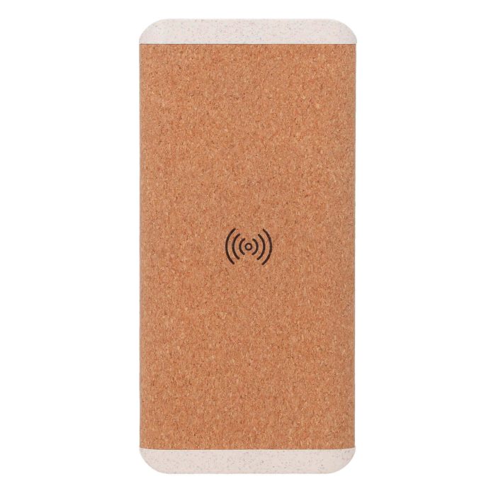 Power Bank de corcho con wireless charger de 10,000 mAh, 2 entradas USB y 1 tipo C. CORCHO