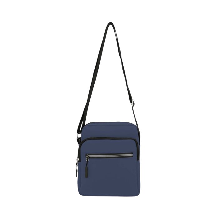 Bolsa porta documentos de 3 compartimentos. Compartimento principal, 2 compartimentos frontales con zipper y correa ajustable. AZUL