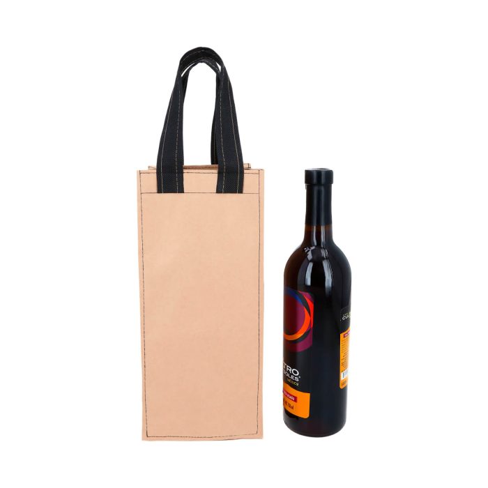 Porta botella ecologica de kraft laminada con asas. NEGRO