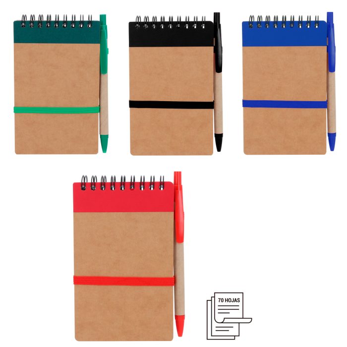 Libreta pocket de papel reciclado y bolígrafo, incluye: 70 hojas rayadas. AZUL