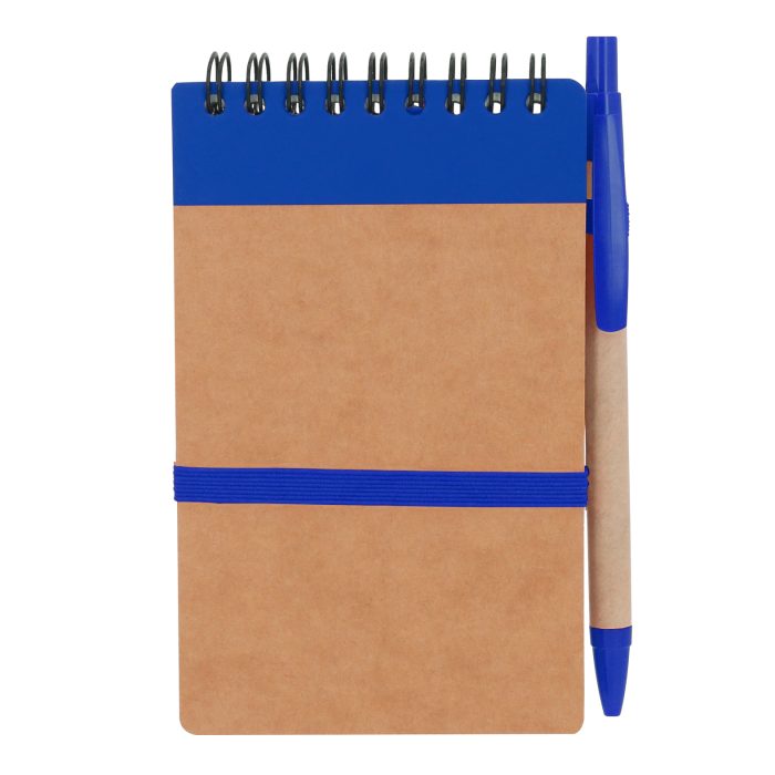Libreta pocket de papel reciclado y bolígrafo, incluye: 70 hojas rayadas. AZUL